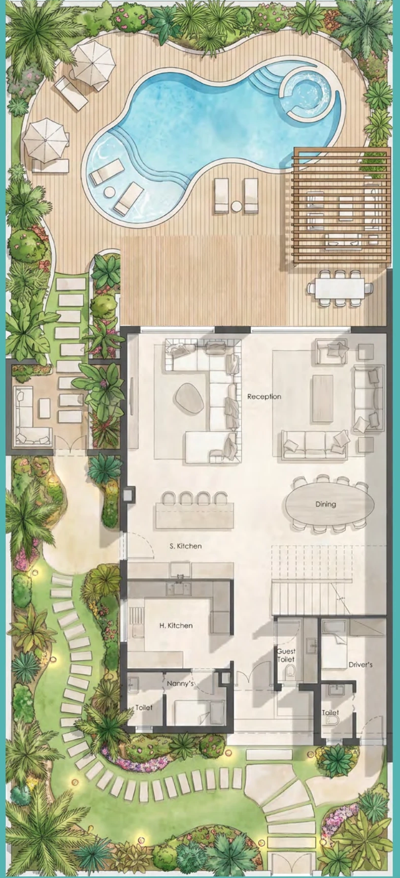 Crest villa ground-floor drawing from the supplied Palm Hills brochure