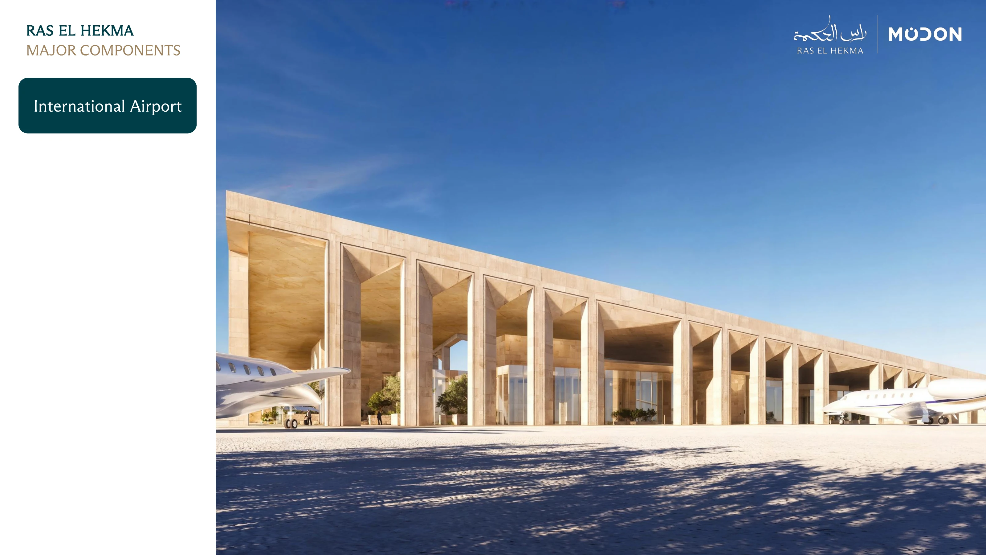 Complete Modon toolkit page illustrating International airport; intended development