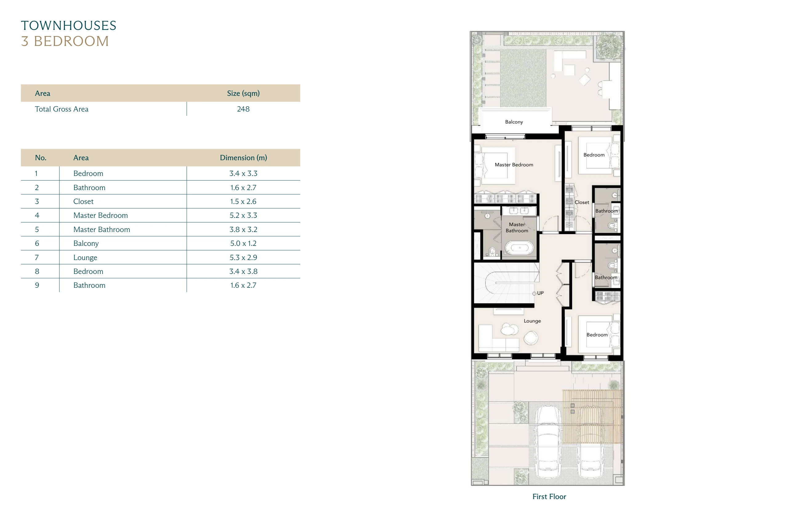 Wadi East · 3-bedroom townhouse · complete First floor source page with printed dimensions