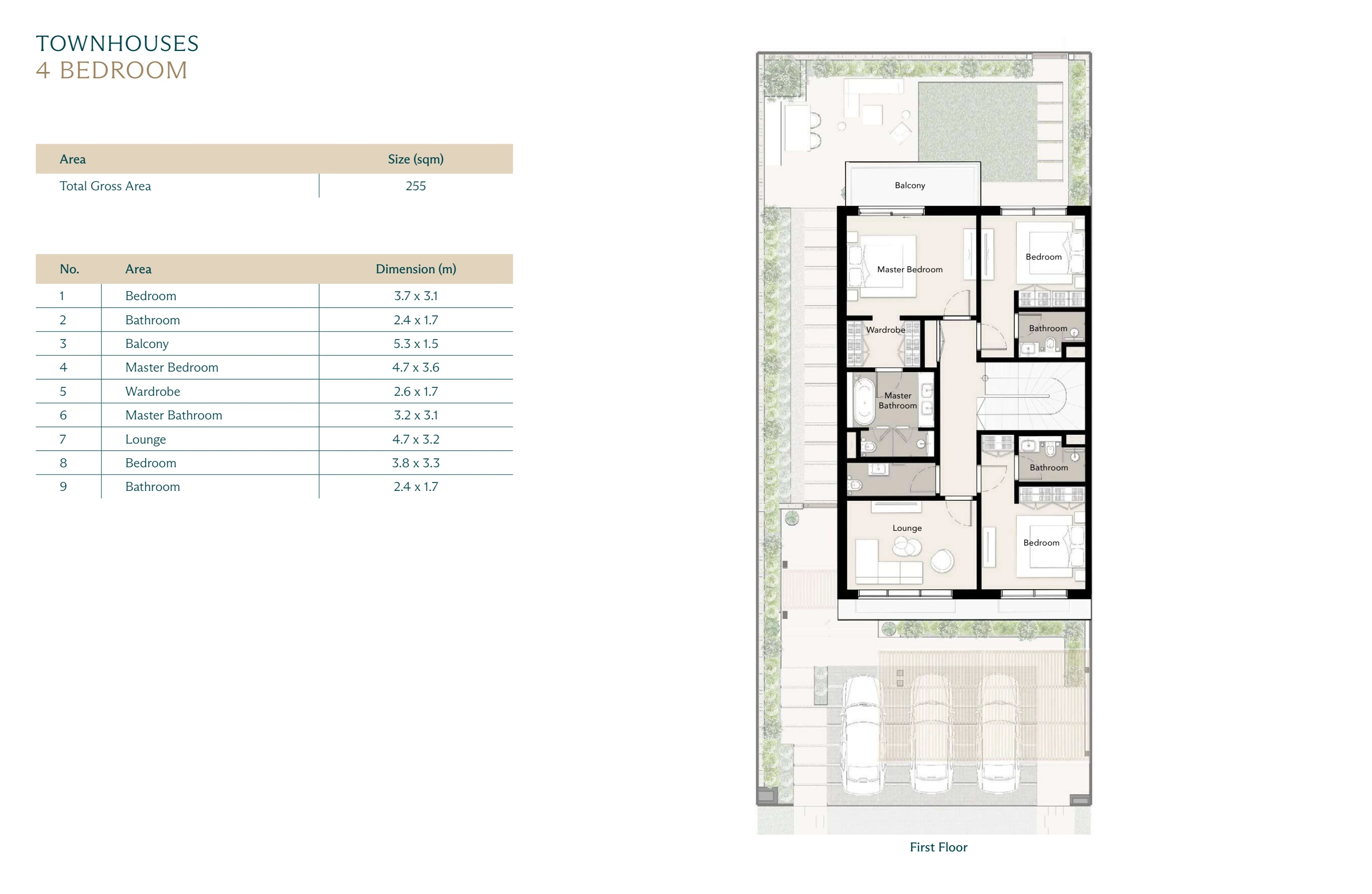 Wadi East · 4-bedroom townhouse · complete First floor source page with printed dimensions