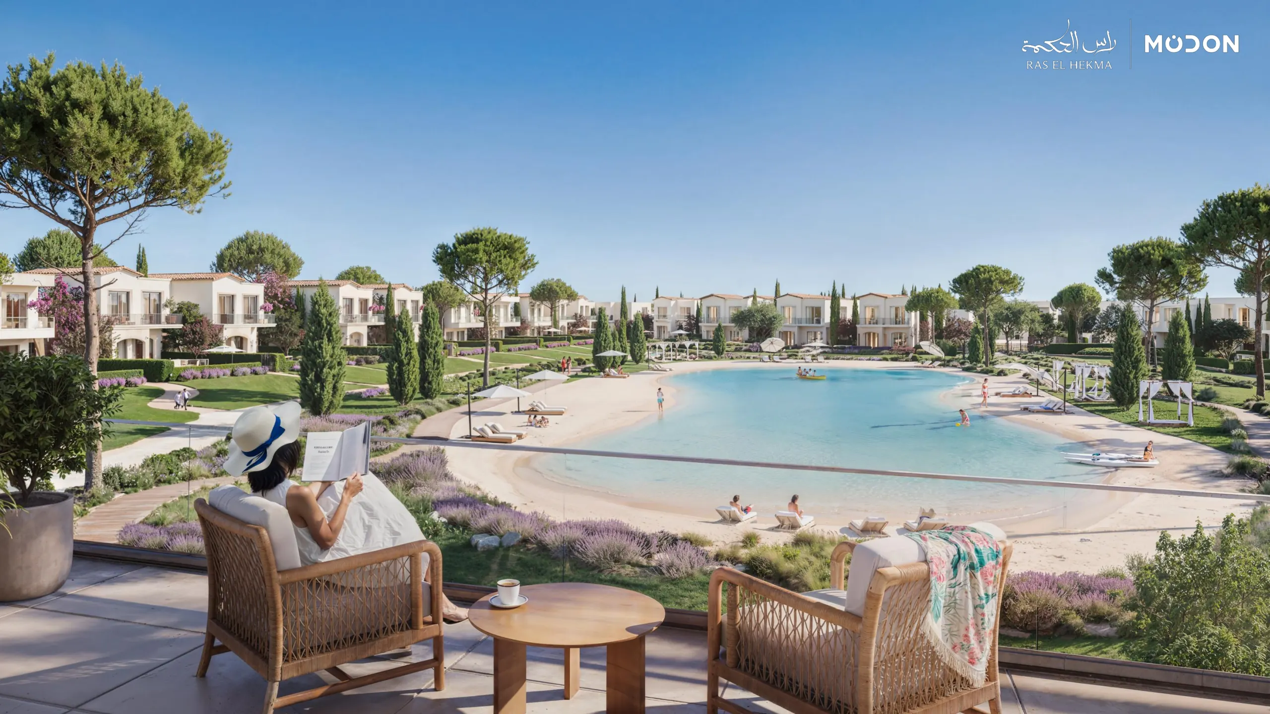 A terrace facing the lagoon; complete original Modon design page