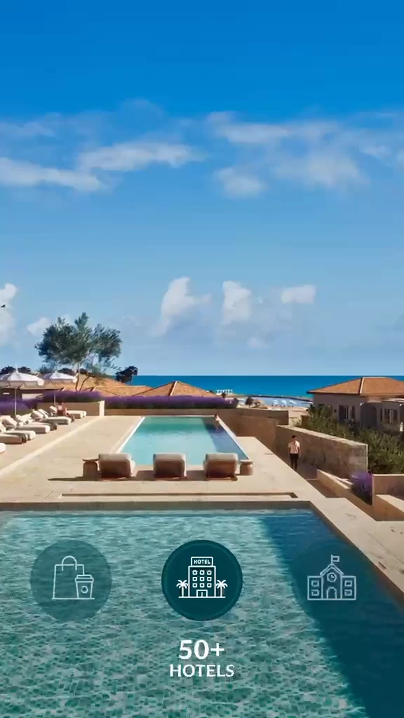 Full source film frame showing 50+ hotels