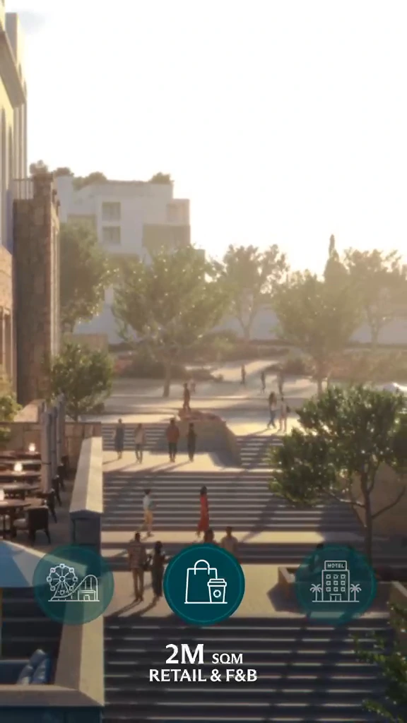 Full source film frame showing 2M sqm retail & F&B