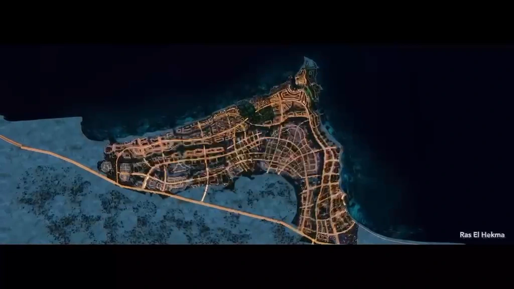Complete unlabelled city concept-plan frame from the film’s closing sequence
